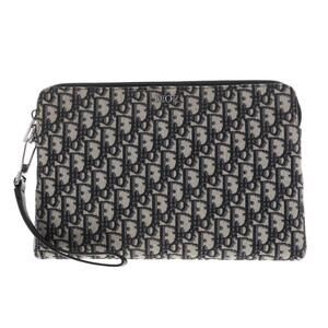 Christian Dior Oblique Jacquard Clutch Bag Shoulder Clutch Navy Blue